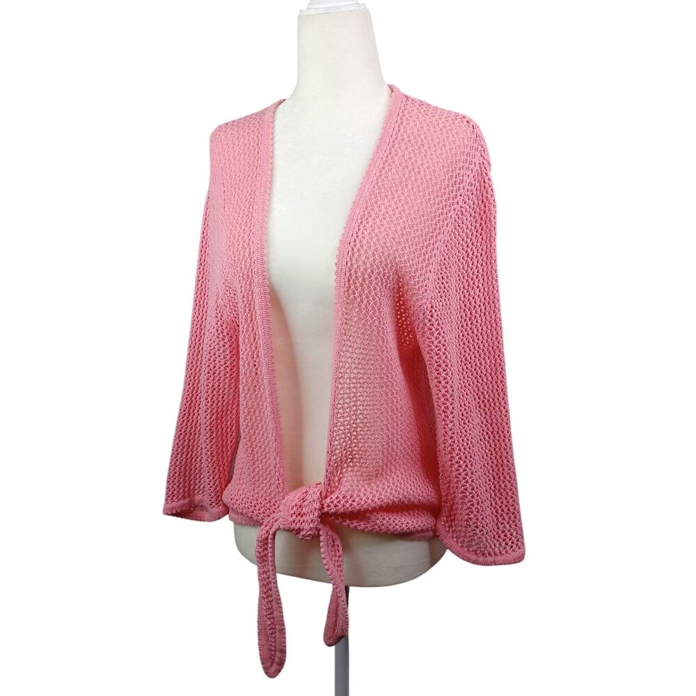 Christopher & Banks‎ Crochet Wrap Cardigan Womens XL Pink Boho Hippie Tie Front